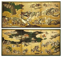 Battle scenes from The Tales of Heike, early 17th century pair of six-panel screens, colour and gold on paper each 155.0 x 357.0 cm. Gift of Andrew and Hiroko Gwinnett through the Art Gallery of South Australia Foundation 2003, AGSA Collection